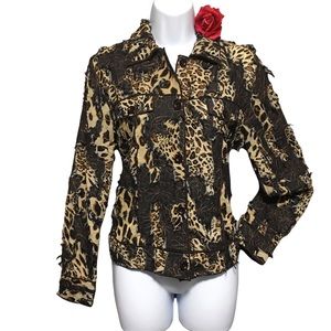 IC Collection by Connie Jacket Patchwork Animal print button front piping trendy